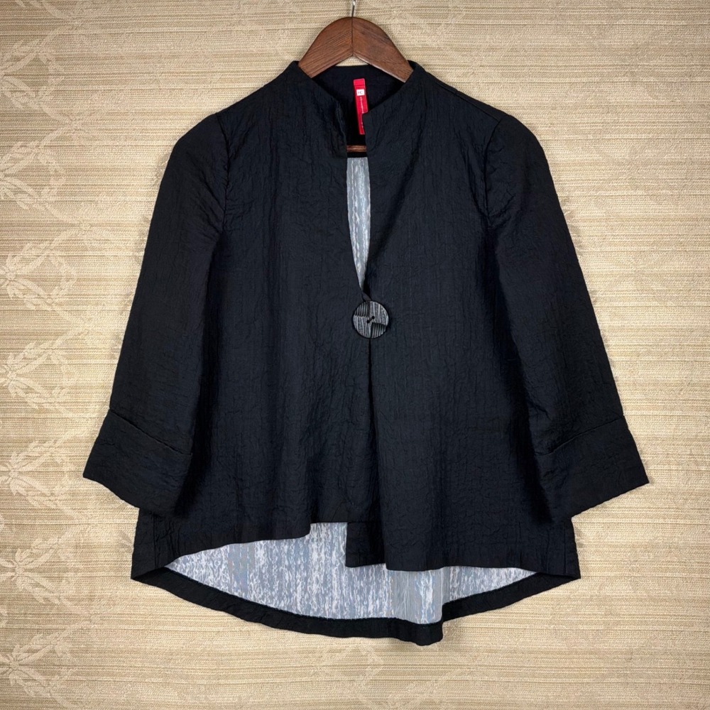 IC Collection Jacket Womens XS Black Excellent Textured Single Button High Low